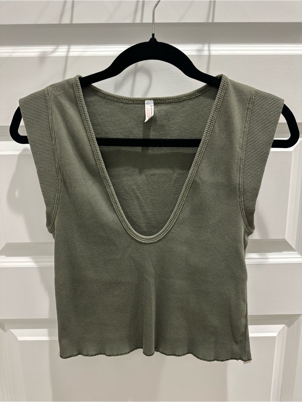 Free People Movement Perfect Day Ribbed V Neck - Olive Green - Size M